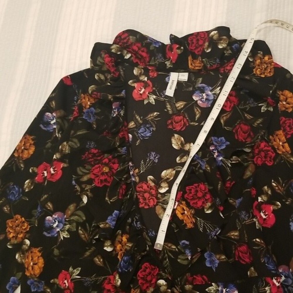 KENSIE Floral print wrap dress ruffle accent long sleeve v-neck black size M new - Picture 6 of 13